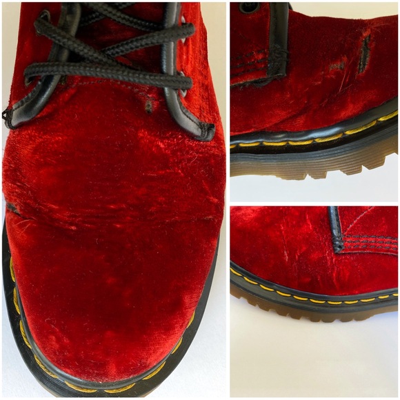 VINTAGE DR. MARTENS RED VELVET ORIGINAL 1460 ANKLE BOOTS - Picture 12 of 13